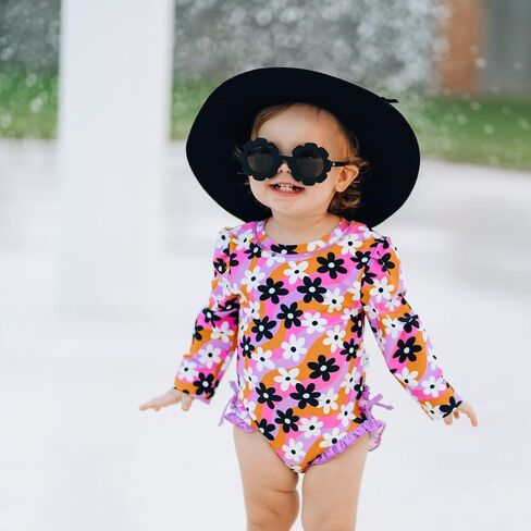 Toddler Baby Girl One Piece Swimsuit Long Sleeve Rash Guard Swimwear Summer Bathing Suit in Saudi Arabia