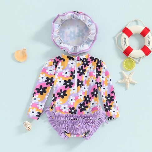 Toddler Baby Girl One Piece Swimsuit Long Sleeve Rash Guard Swimwear Summer Bathing Suit in Saudi Arabia