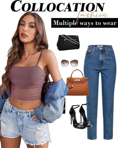 Avidlove Bralettes for Women Spaghetti Strap Mesh Tank Top Tube Slim Y2K Camisole in Saudi Arabia