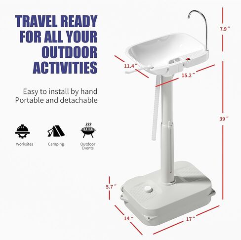 التخييم المحمول من بي فيرست للمناسبات الخارجية والتجمعات ومواقع العمل وحوض التخييم مع حامل المناشف وموزع الصابون - مضخة مياه أوتوماتيكية تتميز بحامل حوض غسيل يدوي مع عجلات دوارة in Kuwait