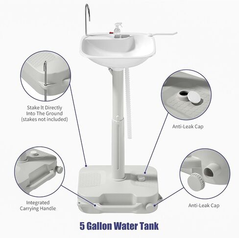 التخييم المحمول من بي فيرست للمناسبات الخارجية والتجمعات ومواقع العمل وحوض التخييم مع حامل المناشف وموزع الصابون - مضخة مياه أوتوماتيكية تتميز بحامل حوض غسيل يدوي مع عجلات دوارة in Kuwait