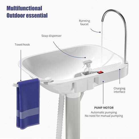 التخييم المحمول من بي فيرست للمناسبات الخارجية والتجمعات ومواقع العمل وحوض التخييم مع حامل المناشف وموزع الصابون - مضخة مياه أوتوماتيكية تتميز بحامل حوض غسيل يدوي مع عجلات دوارة in Kuwait