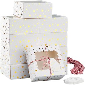 24 مجموعة من صناديق بسكويت عيد الميلاد مع حلوى نافذة ومعجنات مقاس 9 × 6 × 3 بوصات حاوية صناديق مخبز ذهبية لتقديم الهدايا بالفراولة المغطاة بالشوكولاتة في عيد الميلاد، والدونات، وصناديق تغليف الكعك الصغيرة in Kuwait