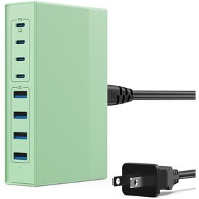 120W USB C Charger Block مع 2 كبلات قابلة للسحب ، 4-in-1 GAN IV ، محطة شاحن الجدار القابلة للطي ، محول الكمبيوتر المحمول PD 65W لـ MacBook/iPad ، iPhone 16/15/14 ، Galaxy S24 ، Android إلخ in Kuwait