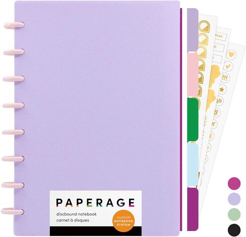 PAPERAGE Customizable Discbound Notebook, 134 Pages, All-in-One, 8-Disc Refillable Spiral Journal with Removable Pages, 12-Month Undated Calendar, Dividers & Stickers (Sage Green), 8.8 in x 7.2 in in Kuwait