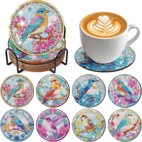 Martini Corktail Diamond Art Coasters - 8 Pcs Summer Martini Glass Diamond Painting Coasters Kit for Adult, 3D Gem Rhinestone Art Painting Kit for Women in Saudi Arabia
