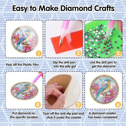 Martini Corktail Diamond Art Coasters - 8 Pcs Summer Martini Glass Diamond Painting Coasters Kit for Adult, 3D Gem Rhinestone Art Painting Kit for Women in Saudi Arabia
