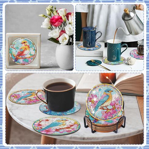 Martini Corktail Diamond Art Coasters - 8 Pcs Summer Martini Glass Diamond Painting Coasters Kit for Adult, 3D Gem Rhinestone Art Painting Kit for Women in Saudi Arabia