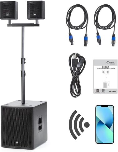 ： طلب مسبق ： تم تحديد موعد لإرساله في 8 سبتمبر】 Exoton Exoton S-1503 نظام صفيف الخط المحمول PA/DJ مع 15 بوصة مضخم الصوت ، 2000W نظام الصوت المهني والضغوط ، BT ، DSP ، حقيبة الحمل in Kuwait