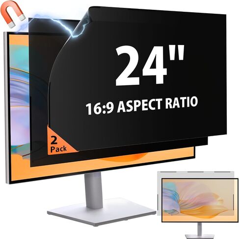 [2 Pack] 27 Inch 16:9 Magnetic Privacy Screen for Monitor Anti-Glare, Blue Light Filter, Anti-Spy Reusable Removable Privacy Filter for 16:9 Widescreen Desktop Display in Saudi Arabia