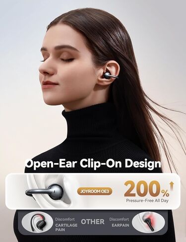 JOYROOM OE3 Clip-On Earbuds, Wireless Open Ear Earbuds Headphones, Auto L-R Recognition, Omni Tap Control, Immersive Sound, Ultra-Light 4.9g Fit, Comfortable for Workouts and Daily Use, White in Saudi Arabia