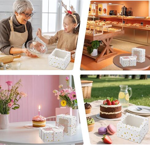 24 مجموعة من صناديق بسكويت عيد الميلاد مع حلوى نافذة ومعجنات مقاس 9 × 6 × 3 بوصات حاوية صناديق مخبز ذهبية لتقديم الهدايا بالفراولة المغطاة بالشوكولاتة في عيد الميلاد، والدونات، وصناديق تغليف الكعك الصغيرة in Kuwait