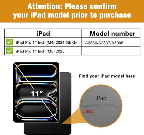 Procase Smart Case لـ iPad Pro 11 Inch (M4) 2024 (النموذج: A2836/A2837/A3006) ، غلاف الجهاز اللوحي الصلبة للرقابة الصلبة لـ iPad Pro 11 "5th Generation 2024 -Black in Saudi Arabia