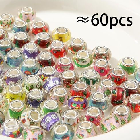 60pcs ثقب كبير الخرز الأوروبي خرزات الجنية حديقة الخرز جولة قزحية القزحيات حبات الاكريليك للمجوهرات صنع سوار القلادة مصنعة مصنعة (لوندي لون) in Kuwait