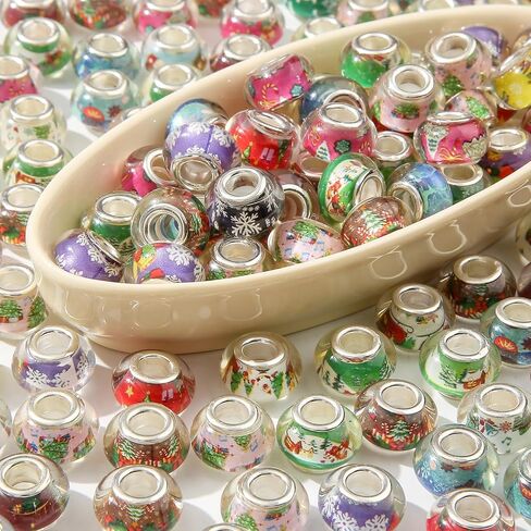 60pcs ثقب كبير الخرز الأوروبي خرزات الجنية حديقة الخرز جولة قزحية القزحيات حبات الاكريليك للمجوهرات صنع سوار القلادة مصنعة مصنعة (لوندي لون) in Kuwait