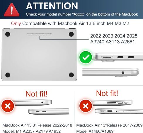 Compatible with MacBook Air 13 inch Case 2025 2024 2023 2022 M4 M3 M2 (Model A3240 A3113 A2681) Sturdy Laptop Hard Shell for MacBook Air 13.6" + Keyboard&Screen Cover, Crystal Clear in Kuwait