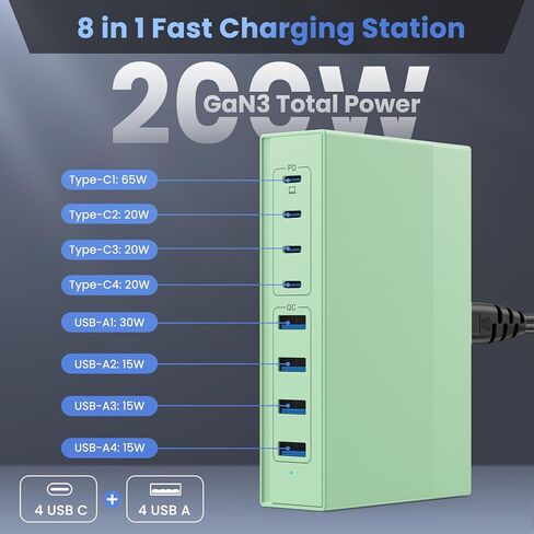 120W USB C Charger Block مع 2 كبلات قابلة للسحب ، 4-in-1 GAN IV ، محطة شاحن الجدار القابلة للطي ، محول الكمبيوتر المحمول PD 65W لـ MacBook/iPad ، iPhone 16/15/14 ، Galaxy S24 ، Android إلخ in Kuwait