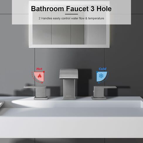 Brushed Nickel Bathroom Faucet 3 Hole, OMEKNTOP 8 Inch Waterfall Bathroom Faucet with Overflow Pop Up Drain and cUPC Hose, Two Handle Bathroom Sink Faucet for Basin Lavatory Vanity in Saudi Arabia