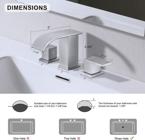 Brushed Nickel Bathroom Faucet 3 Hole, OMEKNTOP 8 Inch Waterfall Bathroom Faucet with Overflow Pop Up Drain and cUPC Hose, Two Handle Bathroom Sink Faucet for Basin Lavatory Vanity in Saudi Arabia