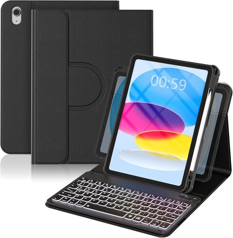 YBING for iPad A16 Case with Keyboard 11th &10th Generation, 360 Rotation Magnetic Cover with 7-Color Backlit Wireless Detachable Keypad with Pencil Holder for iPad 11th 2025/10 Gen 10.9" 2022 (Pink) in Kuwait
