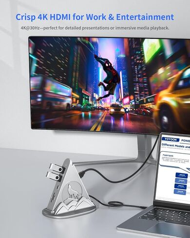 Wolf USB C Hub, Pink 8-in-1 USBC Multiport Adapter Hub with 4K@30Hz HDMI, 100W Power Delivery, 5Gbps USB-C, 3 USB-A 3.0, SD/TF Slots, Base-Stand, RGB Type C Hub for MacBook Pro/Air, iMac, HP, XPS in Saudi Arabia