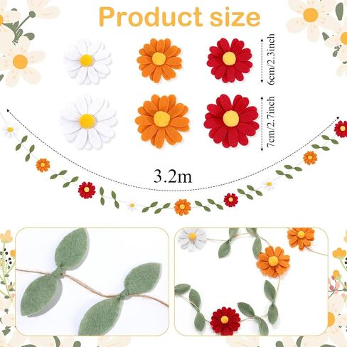 Janinka 1 PCS Wool Felt Daisy Banner Garland Daisy Party Decorations ، Wildflower Garland 1st Decorts ، Firms Banted Party Forms for Girl Birthday Supplies (Boho Color) in Saudi Arabia