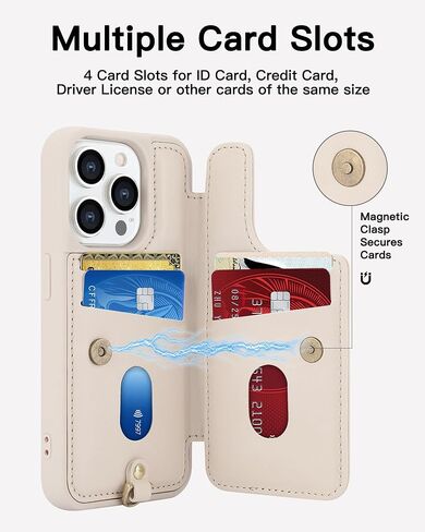 متوافق مع iPhone 15 Wallet Case مع حامل بطاقة للنساء ، Kickstand ، Crossbody Lanyard ، Wrist Strap Flower Flower Cover المصمم لـ iPhone 15 6.1 "، Beige in Kuwait