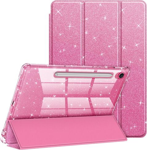 Fintie Slim Case for Samsung Galaxy Tab S10 FE/ S9 FE 5G 10.9 Inch/Tab S9 11 Inch with S Pen Holder, Glittering Sparkly Shockproof Cover with Shiny Clear Back Shell, Auto Wake/Sleep, Pink in Saudi Arabia