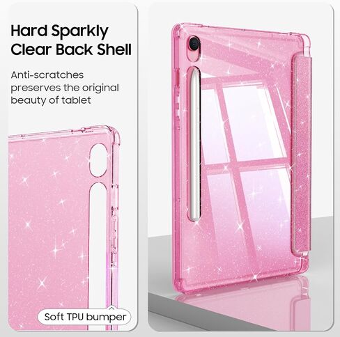 Fintie Slim Case for Samsung Galaxy Tab S10 FE/ S9 FE 5G 10.9 Inch/Tab S9 11 Inch with S Pen Holder, Glittering Sparkly Shockproof Cover with Shiny Clear Back Shell, Auto Wake/Sleep, Pink in Saudi Arabia