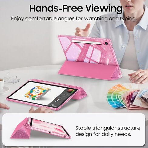 Fintie Slim Case for Samsung Galaxy Tab S10 FE/ S9 FE 5G 10.9 Inch/Tab S9 11 Inch with S Pen Holder, Glittering Sparkly Shockproof Cover with Shiny Clear Back Shell, Auto Wake/Sleep, Pink in Saudi Arabia