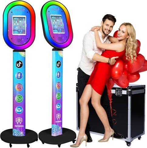 Photo Booth for iPad 10.2'' 10.5'' 10.9" 11" 12.9" 13" Shell Stand Selfie Station Customized Logo Photobooth Machine with Beauty RGB Ring Light and Honeycomb Box for Events Wedding Parties in Saudi Arabia