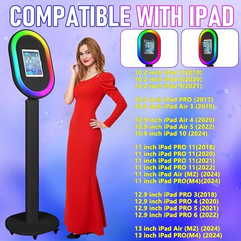 Photo Booth for iPad 10.2'' 10.5'' 10.9" 11" 12.9" 13" Shell Stand Selfie Station Customized Logo Photobooth Machine with Beauty RGB Ring Light and Honeycomb Box for Events Wedding Parties in Saudi Arabia