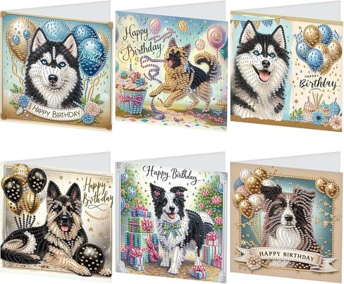Jishshay 6 PCS Cake Diamond Painting بطاقات المعايدة عيد ميلاد سعيد بطاقات عيد ميلاد الماس مع الأظرف جوهرة الفن الأحجار الكريمة مجموعات الفسيفساء للبالغين للبالغين للذكرى in Kuwait