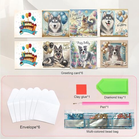 Jishshay 6 PCS Cake Diamond Painting بطاقات المعايدة عيد ميلاد سعيد بطاقات عيد ميلاد الماس مع الأظرف جوهرة الفن الأحجار الكريمة مجموعات الفسيفساء للبالغين للبالغين للذكرى in Kuwait