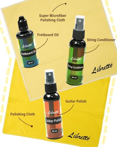 Libretto Guitar Cleaning Kit, 2 Pack Guitar Maintenance Set with Polish, Fretboard Oil and 2 Microfiber Cloths, All in One Care for Acoustic and Electric Guitars in Kuwait