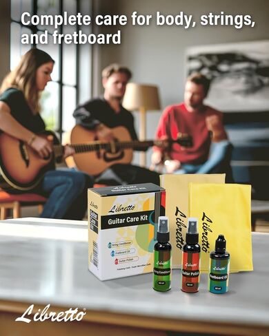 Libretto Guitar Cleaning Kit, 2 Pack Guitar Maintenance Set with Polish, Fretboard Oil and 2 Microfiber Cloths, All in One Care for Acoustic and Electric Guitars in Kuwait