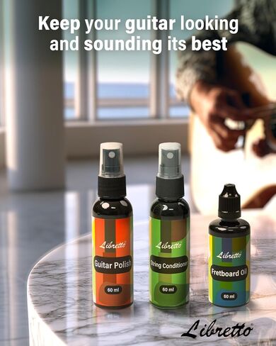 Libretto Guitar Cleaning Kit, 2 Pack Guitar Maintenance Set with Polish, Fretboard Oil and 2 Microfiber Cloths, All in One Care for Acoustic and Electric Guitars in Kuwait