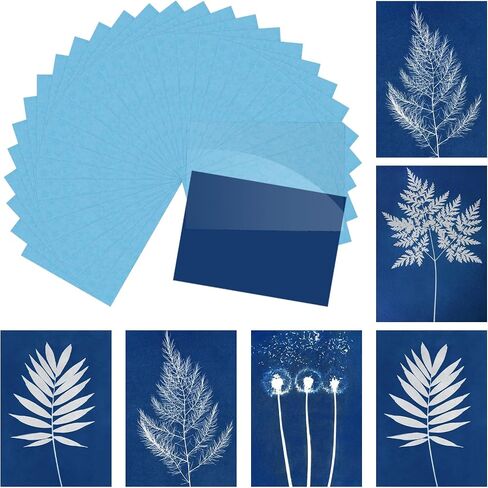 MECCANIXITY Cyanotype Paper,24 Sheet Sun Print Paper Kit High Sensitive Sun Paper Colored Crafts Paper with Acrylic Board for Adults DIY Project Art,8.3x5.8 inch (A5) in Saudi Arabia