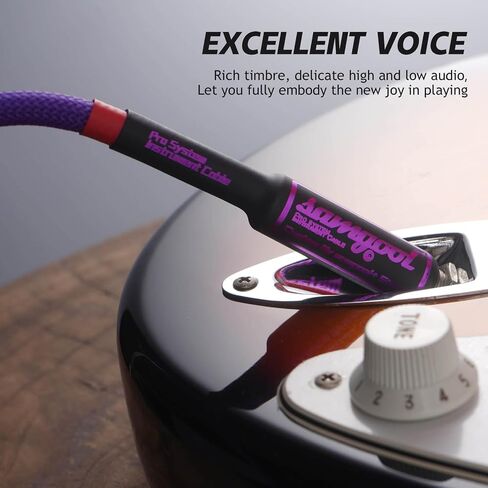 15ft Guitar Cable, 1/4 Inch Straight/Angle Instrument Cable, Electric Cord Amp Cord for Bass Amp and Instruments (CC Purple Braided) in Saudi Arabia