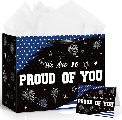 LUUFILx Black Retirement Gift Bag for Men Women Large Happy Retirement with Wrapping Paper Card Congrats Office Gift Bag for Police Coworker Farewell Going Away Party Decorations Supplies (Black) in Saudi Arabia