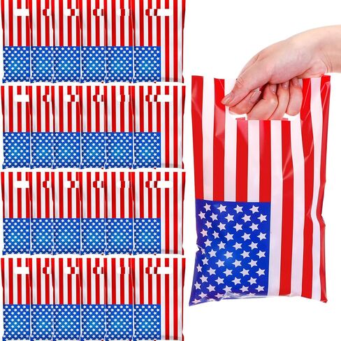 Chivertion 48 PCS أكياس الهدايا البلاستيكية الوطنية بالجملة الأمريكية قدامى المحاربين القدامى يوم أبيض وأزرق يحمل الأكياس لزينة حفلة عيد العمال in Saudi Arabia