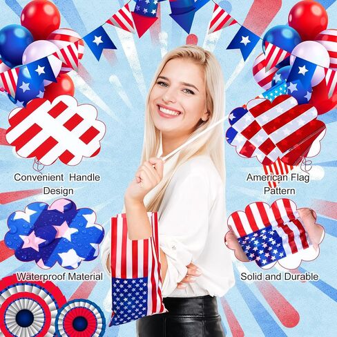 Chivertion 48 PCS أكياس الهدايا البلاستيكية الوطنية بالجملة الأمريكية قدامى المحاربين القدامى يوم أبيض وأزرق يحمل الأكياس لزينة حفلة عيد العمال in Saudi Arabia