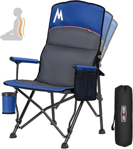 Overmont Back Support Camping Chair for Adults - Oversized with Adjustable High Backrest - Heavy Duty Folding Chair Supports 450 LBS - Cup Holder & Side Pocket – Perfect for Outdoor, Lawn, Beach Use in Kuwait