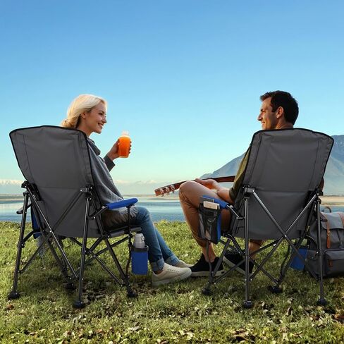 Overmont Back Support Camping Chair for Adults - Oversized with Adjustable High Backrest - Heavy Duty Folding Chair Supports 450 LBS - Cup Holder & Side Pocket – Perfect for Outdoor, Lawn, Beach Use in Kuwait