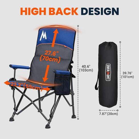 Overmont Back Support Camping Chair for Adults - Oversized with Adjustable High Backrest - Heavy Duty Folding Chair Supports 450 LBS - Cup Holder & Side Pocket – Perfect for Outdoor, Lawn, Beach Use in Kuwait