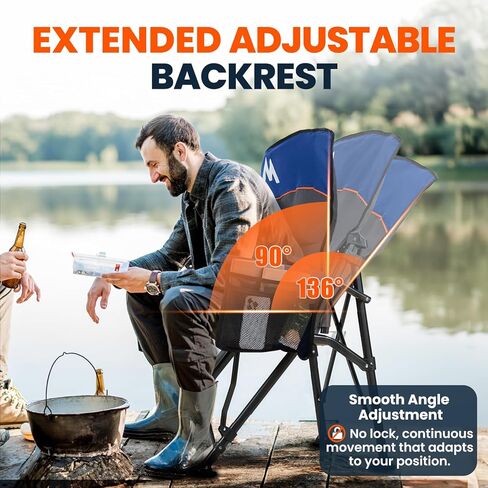 Overmont Back Support Camping Chair for Adults - Oversized with Adjustable High Backrest - Heavy Duty Folding Chair Supports 450 LBS - Cup Holder & Side Pocket – Perfect for Outdoor, Lawn, Beach Use in Kuwait