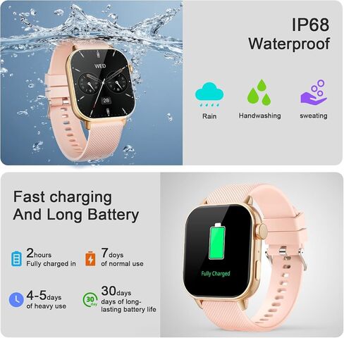 Watch Smart Watch for Men Women (الإجابة/إجراء المكالمات) ، 1.85 '' AMOLED HD دائمًا معروضة ، ساعة ذكية مع السعرات الحرارية/معدل ضربات القلب/مراقبة النوم ، 100+ أوضاع رياضية ، عداد - IP68 مقاوم للماء ، وردي in Kuwait
