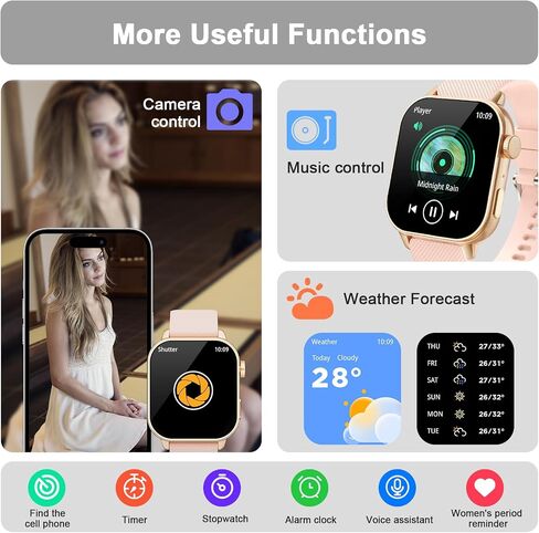 Watch Smart Watch for Men Women (الإجابة/إجراء المكالمات) ، 1.85 '' AMOLED HD دائمًا معروضة ، ساعة ذكية مع السعرات الحرارية/معدل ضربات القلب/مراقبة النوم ، 100+ أوضاع رياضية ، عداد - IP68 مقاوم للماء ، وردي in Kuwait