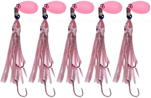Luminous Octopus Hoochies 6 cm Fishing Lures – Durable Plastic Construction – UV Enhanced – 5-Pack – Available in Hot Pink & Light Pink in Saudi Arabia