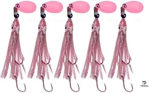Luminous Octopus Hoochies 6 cm Fishing Lures – Durable Plastic Construction – UV Enhanced – 5-Pack – Available in Hot Pink & Light Pink in Saudi Arabia